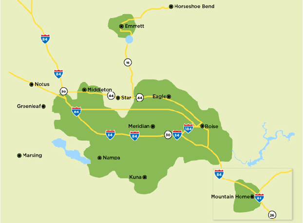 Coverage Map for the Boise, Idaho area Coverage Map for the Boise, Idaho area