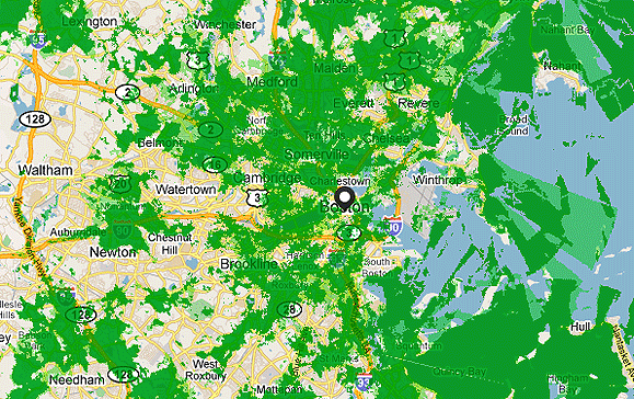 Coverage Map for the Boston, Massachusetts area Coverage Map for the Boston, Massachusetts area