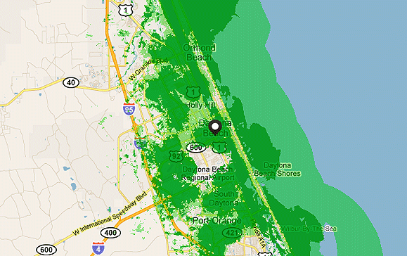 Coverage Map for the Daytona Beach, Florida area
