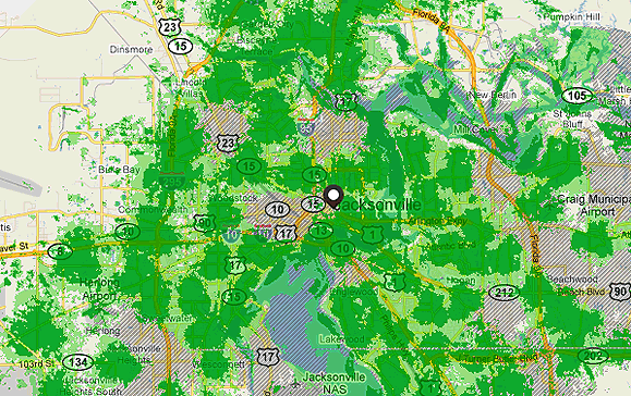 Coverage Map for the Jacksonville, Florida area Coverage Map for the Jacksonville, Florida area