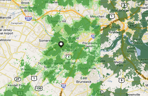 Coverage Map for the Middlebush, New Jersey area Coverage Map for the Middlebush, New Jersey area