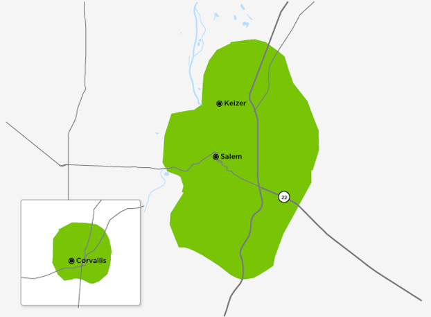 Coverage Map for the Salem, Oregon area Coverage Map for the Salem, Oregon area