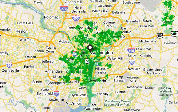 Coverage Map for the Washington, District of Columbia area